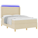 vidaXL Boxrugós ágy LED szalagokkal Krém 160 x 200 cm szövet