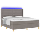 vidaXL Boxrugós ágy LED szalagokkal Tópszínű 180 x 200 cm szövet