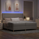 vidaXL Boxrugós ágy LED szalagokkal Tópszínű 200 x 200 cm szövet