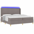 vidaXL Boxrugós ágy LED szalagokkal Tópszínű 200 x 200 cm szövet