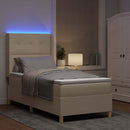 vidaXL Boxrugós ágy LED szalagokkal Krém 90 x 200 cm szövet