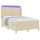 vidaXL Boxrugós ágy LED szalagokkal Krém 160 x 200 cm szövet