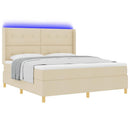 vidaXL Boxrugós ágy LED szalagokkal Krém 180 x 200 cm szövet