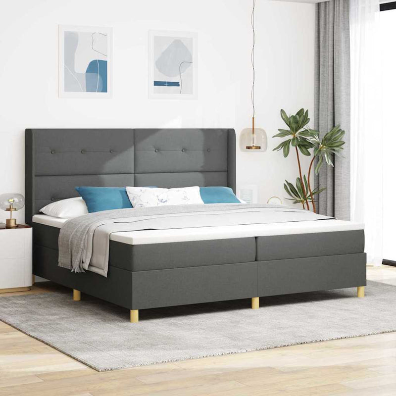 vidaXL Boxrugós ágy matracmal Szürke 200 x 200 cm szövet