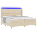 vidaXL Boxrugós ágy LED szalagokkal Krém 200 x 200 cm szövet