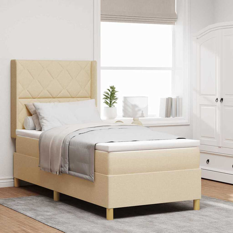 vidaXL Boxrugós ágy matracmal Krém 100 x 200 cm szövet