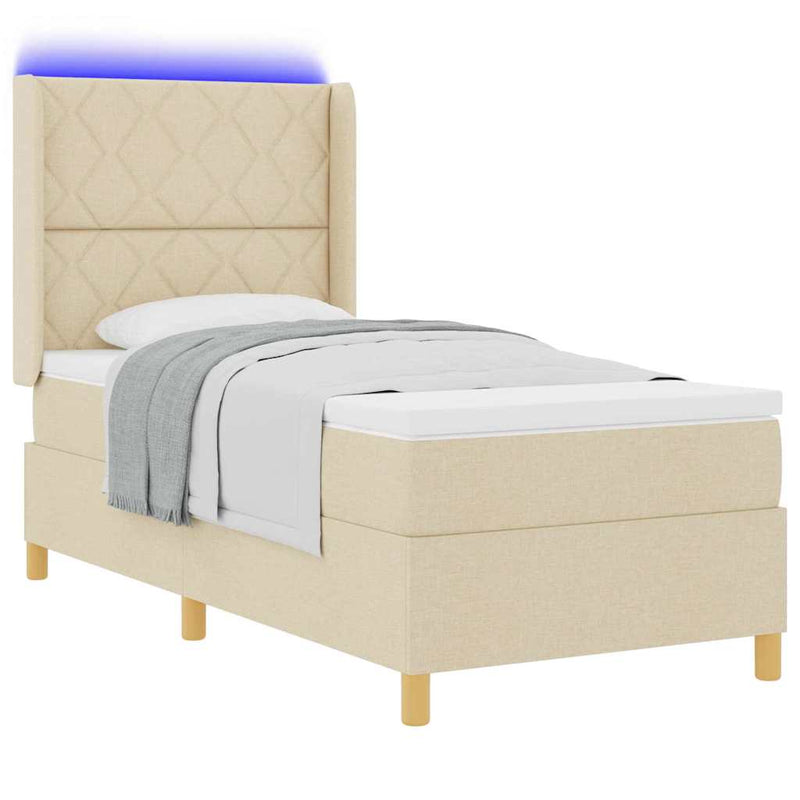 vidaXL Boxrugós ágy matracmal Krém 100 x 200 cm szövet