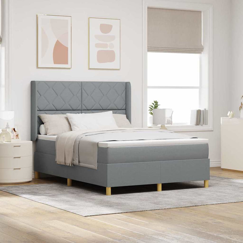 vidaXL Boxrugós ágy matracmal Világosszürke 140 x 200 cm szövet