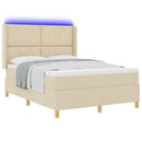 vidaXL Boxrugós ágy LED szalagokkal Krém 160 x 200 cm szövet