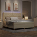 vidaXL Boxrugós ágy LED szalagokkal Krém 180 x 200 cm szövet