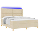 vidaXL Boxrugós ágy LED szalagokkal Krém 180 x 200 cm szövet