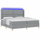 vidaXL Boxrugós ágy LED szalagokkal Világosszürke 200 x 200 cm szövet