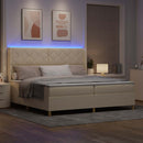 vidaXL Boxrugós ágy LED szalagokkal Krém 200 x 200 cm szövet