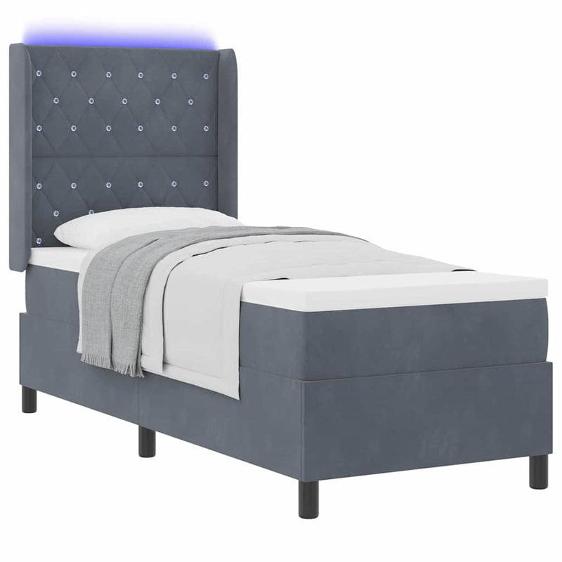 vidaXL LED Box Rugós Ágy Mattresszel Sötétszürke 80 x 200 cm Bársony
