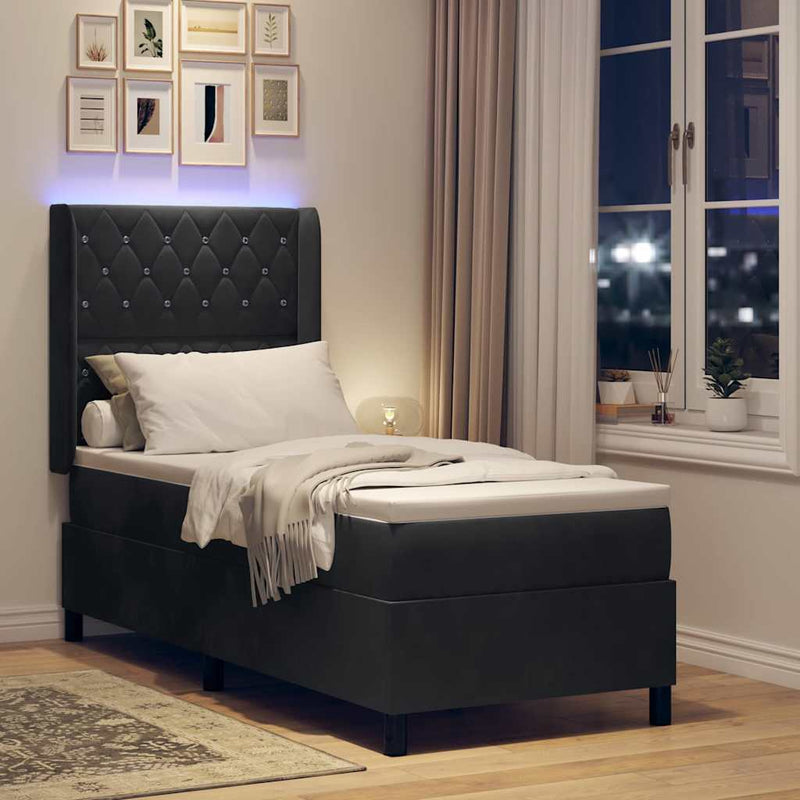 vidaXL LED Box Rugós Ágy Mattresszel Argyle Fekete 80 x 200 cm Bársony