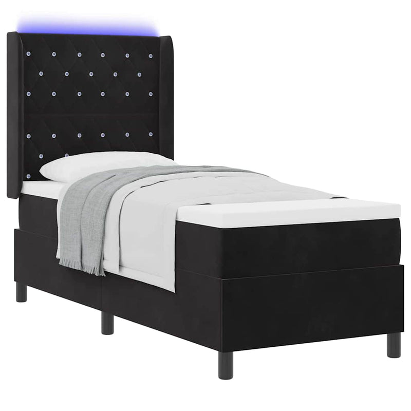 vidaXL LED Box Rugós Ágy Mattresszel Argyle Fekete 80 x 200 cm Bársony