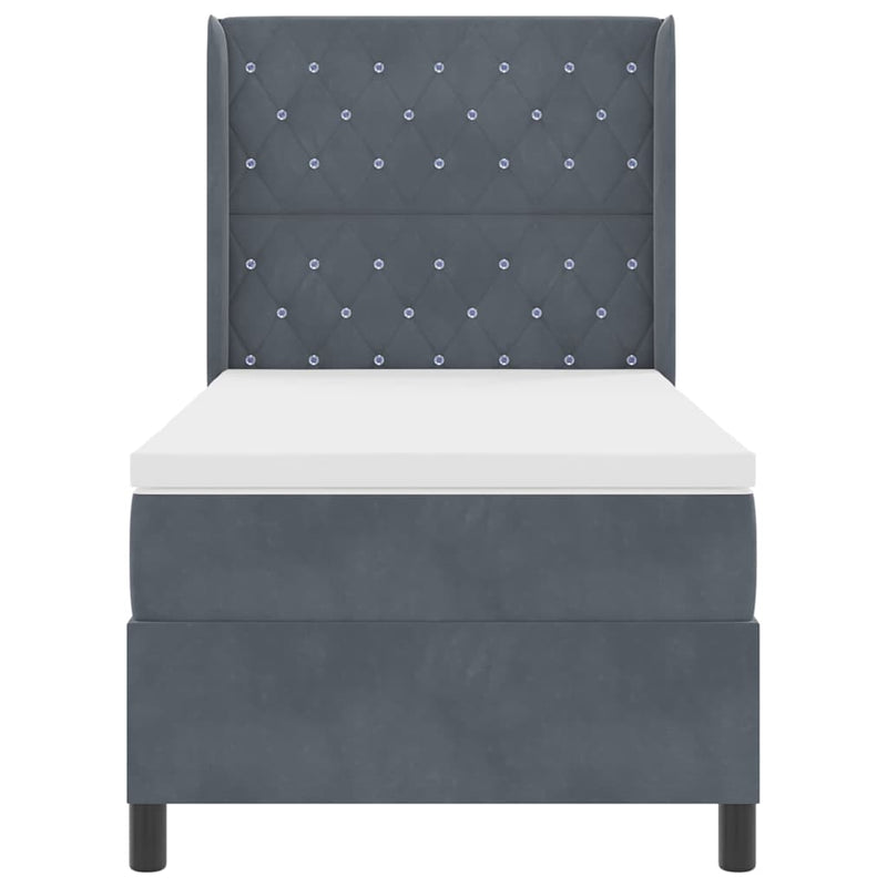vidaXL LED Box Rugós Ágy Mattresszel Sötétszürke 90 x 200 cm Bársony