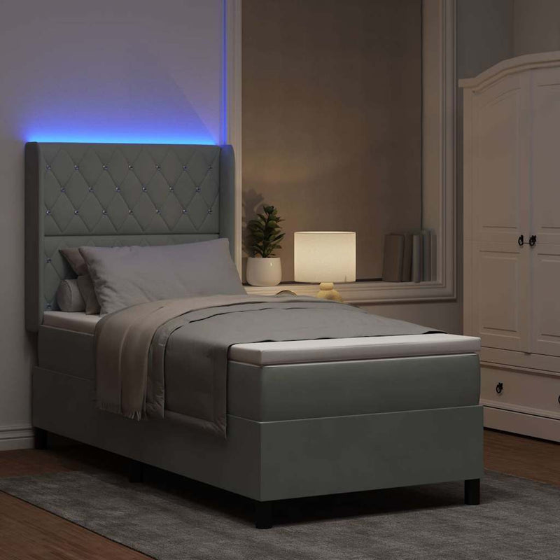 vidaXL LED Box Rugós Ágy Mattresszel Argyle Világosszürke 100 x 200 cm