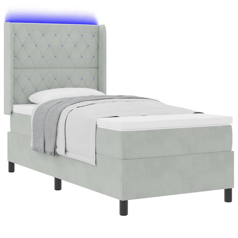 vidaXL LED Box Rugós Ágy Mattresszel Argyle Világosszürke 100 x 200 cm