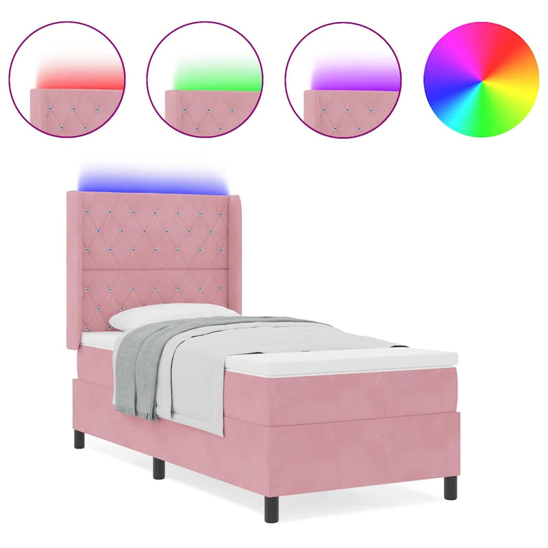 vidaXL LED Box Rugós Ágy Mattresszel Rózsaszín 100 x 200 cm Bársony