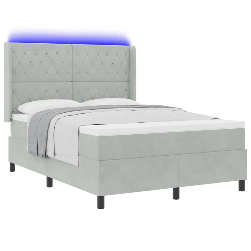 vidaXL LED Box Rugós Ágy Mattresszel Argyle Világosszürke 140 x 190 cm