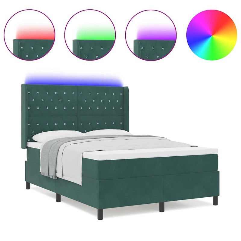 vidaXL LED Box Rugós Ágy Mattresszel Argyle Zöld 140 x 190 cm Bársony