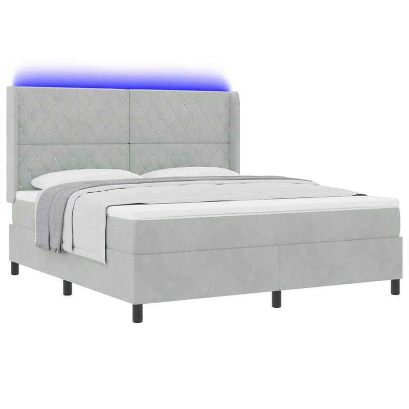 vidaXL LED Box Rugós Ágy Mattresszel Argyle Világosszürke 180 x 200 cm