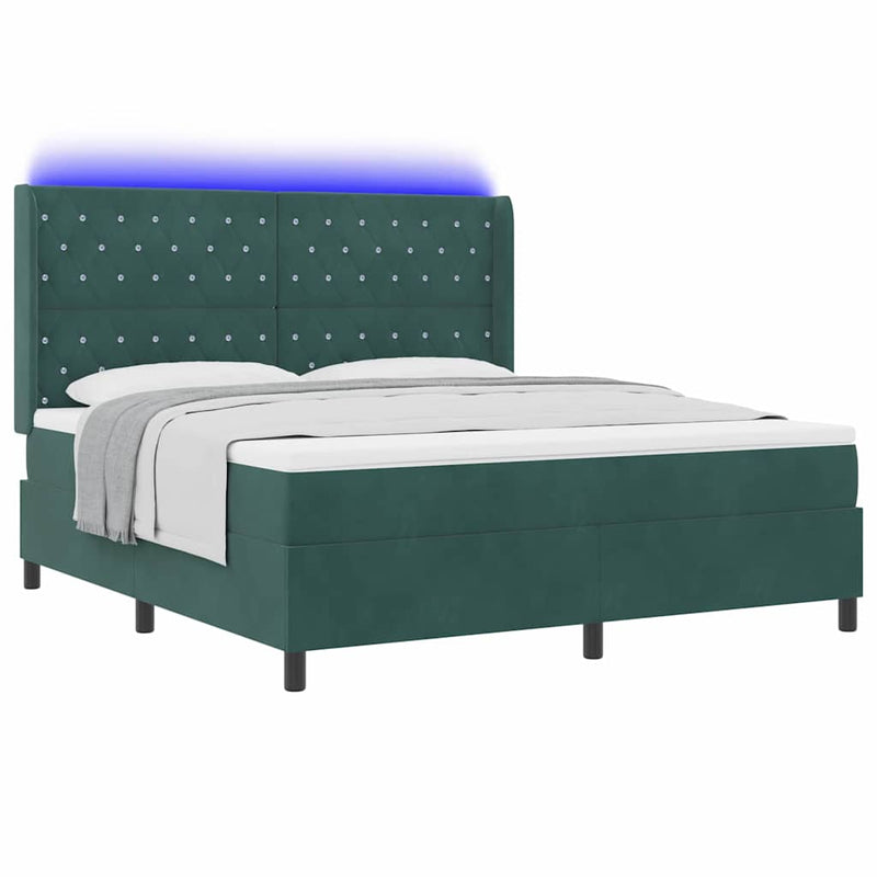 vidaXL LED Box Rugós Ágy Mattresszel Sötétzöld 180 x 200 cm Bársony