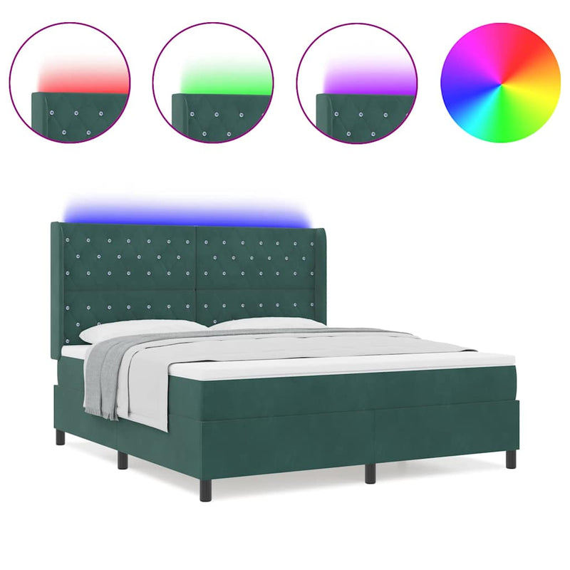 vidaXL LED Box Rugós Ágy Mattresszel Sötétzöld 180 x 200 cm Bársony