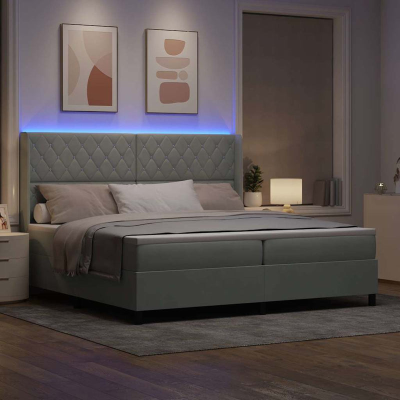 vidaXL LED Box Rugós Ágy Mattresszel Argyle Világosszürke 200 x 200 cm