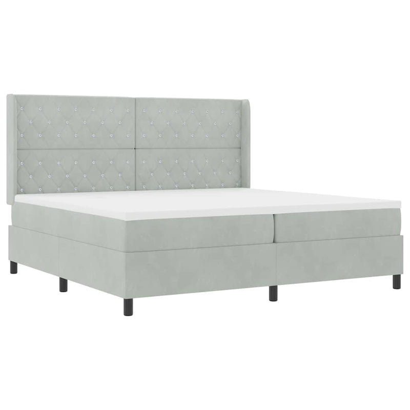 vidaXL LED Box Rugós Ágy Mattresszel Argyle Világosszürke 200 x 200 cm