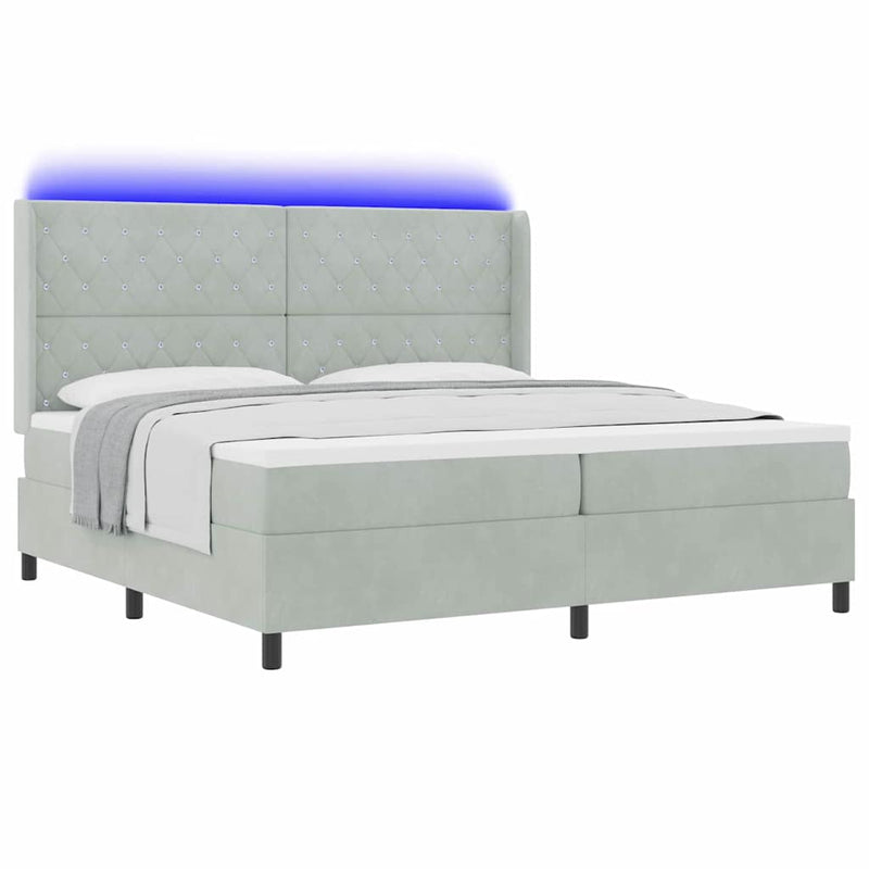 vidaXL LED Box Rugós Ágy Mattresszel Argyle Világosszürke 200 x 200 cm