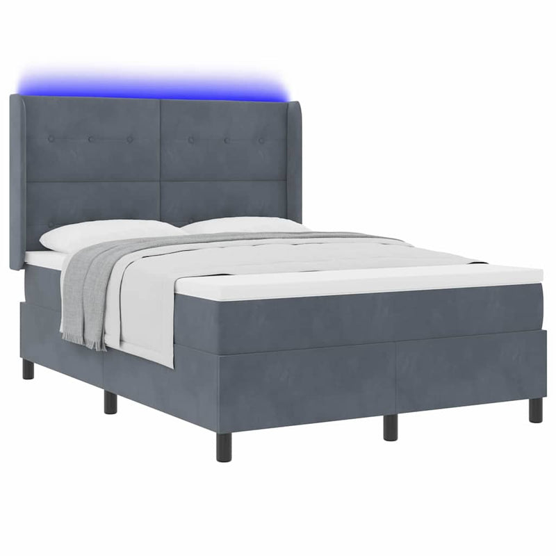 vidaXL LED Box Rugós Ágy Mattresszel Sötétszürke 160 x 200 cm Bársony