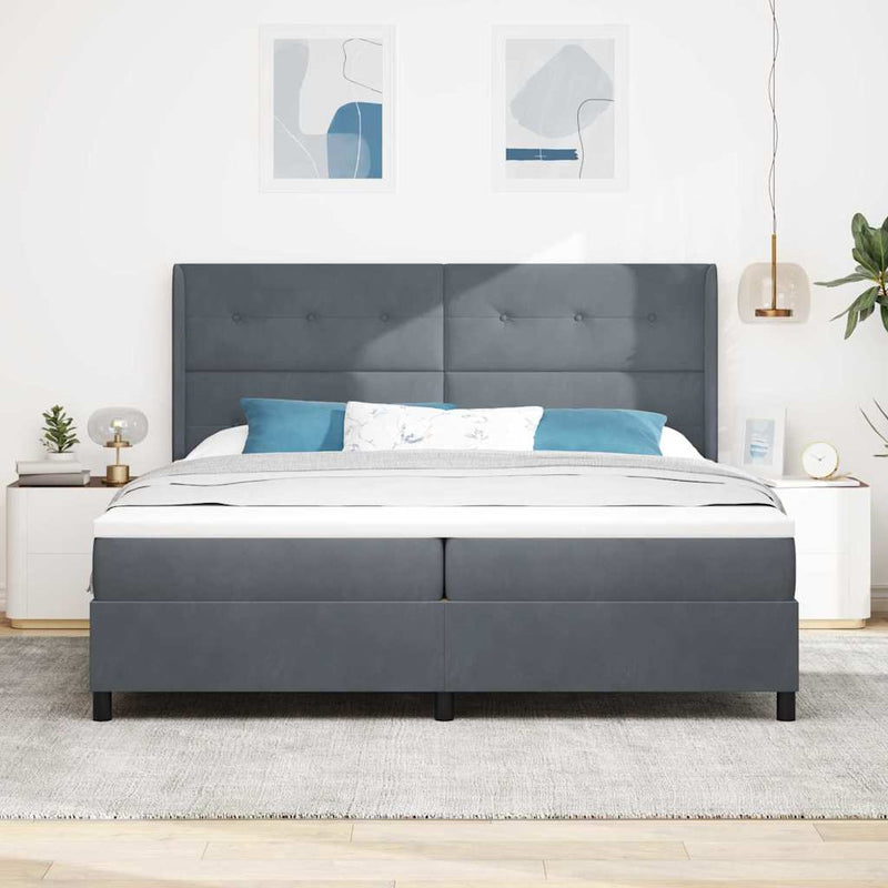 vidaXL LED Box Rugós Ágy Mattresszel Sötétszürke 200 x 200 cm Bársony