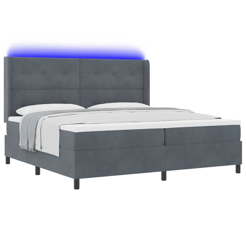 vidaXL LED Box Rugós Ágy Mattresszel Sötétszürke 200 x 200 cm Bársony