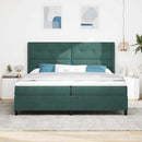 vidaXL Boxrugós ágy matracmal leddel Sötétzöld 200 x 200 cm Bársony