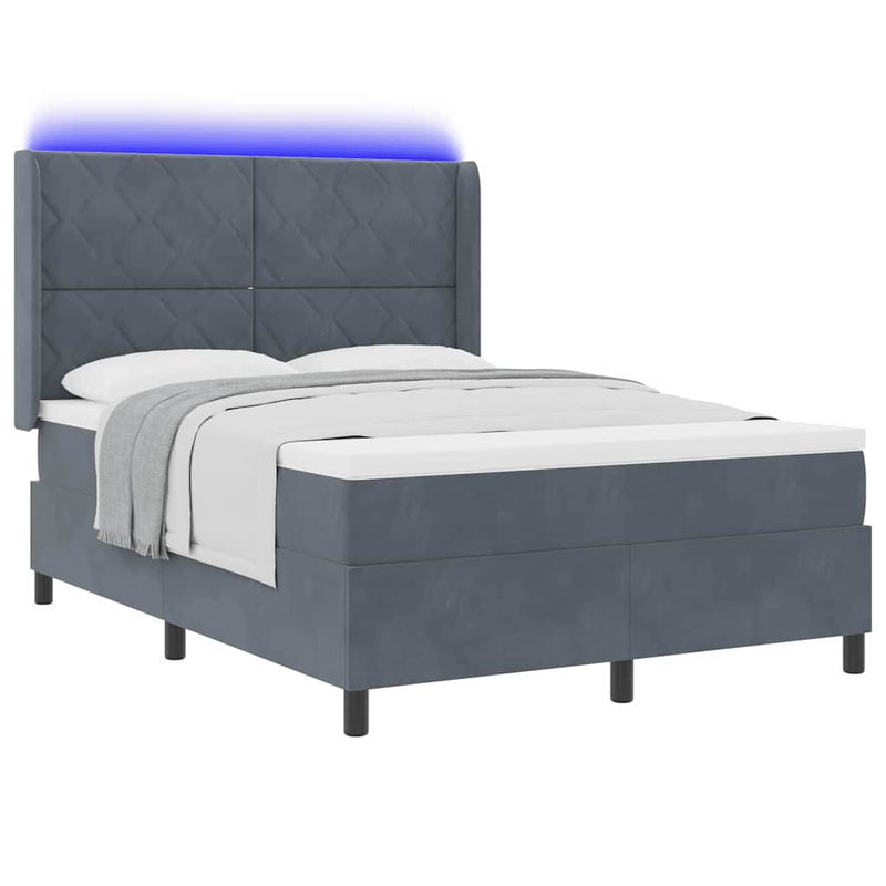 vidaXL LED Box Rugós Ágy Mattresszel Sötétszürke 140 x 190 cm Bársony