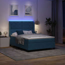vidaXL Boxrugós ágy LED szalagokkal Kék 140 x 190 cm Bársony