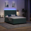 vidaXL Boxrugós ágy LED szalagokkal Sötétzöld 160 x 200 cm Bársony