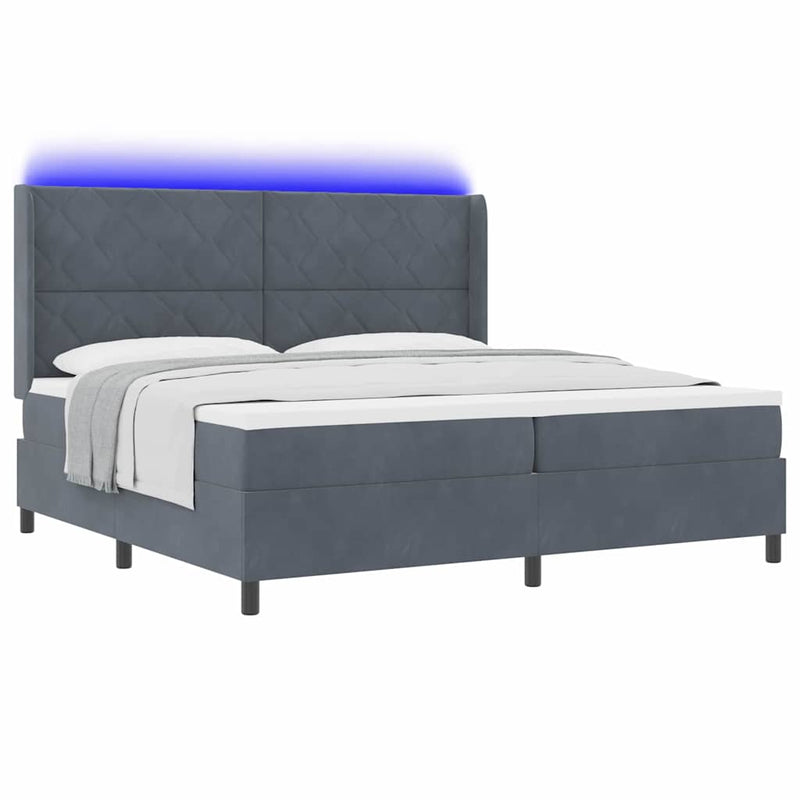 vidaXL LED Box Rugós Ágy Mattresszel Sötétszürke 200 x 200 cm Bársony