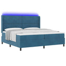 vidaXL Boxrugós ágy LED szalagokkal Kék 200 x 200 cm Bársony
