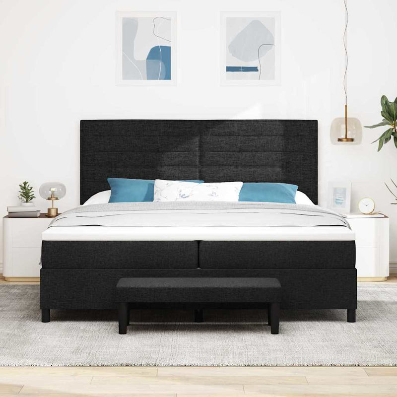 vidaXL Boxrugós ágy matracmal fejtámlával Fekete 200 x 200 cm szövet
