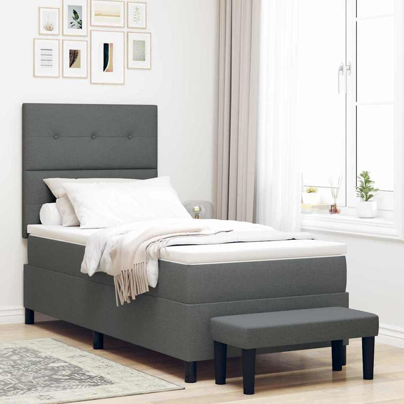 vidaXL Boxrugós ágy matracmal Sötétszürke 100 x 200 cm szövet