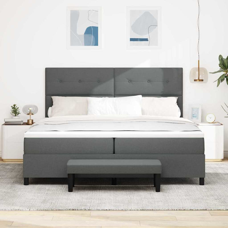 vidaXL Boxrugós ágy matracmal Sötétszürke 200 x 200 cm szövet