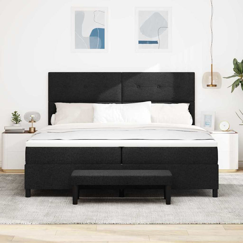 vidaXL Boxrugós ágy matracmal fejtámlával Fekete 200 x 200 cm szövet