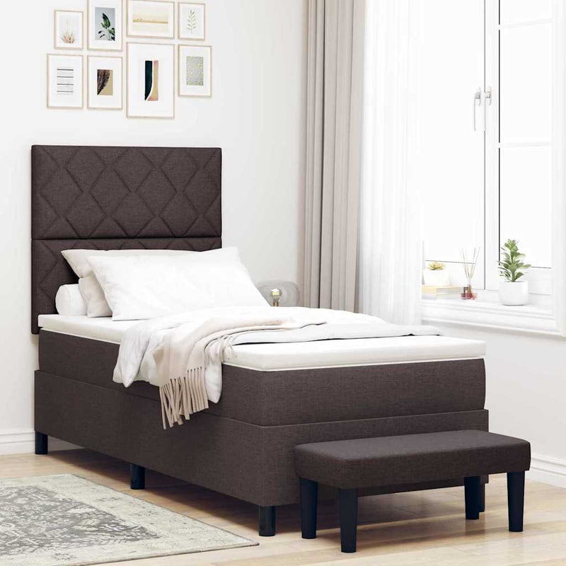 vidaXL Boxrugós ágy matracmal sötétbarna 90 x 200 cm szövet