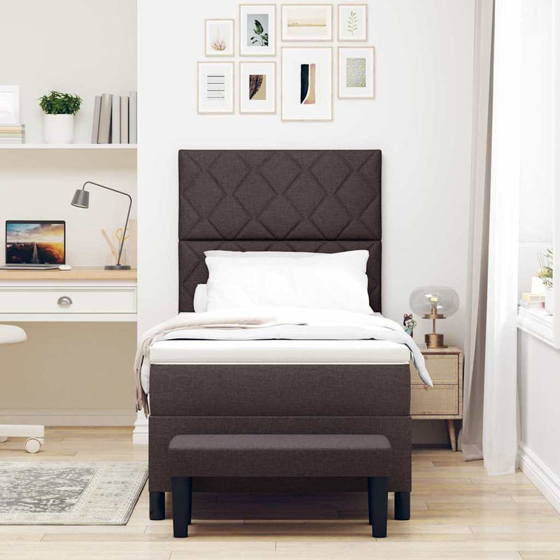 vidaXL Boxrugós ágy matracmal sötétbarna 90 x 200 cm szövet