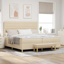 vidaXL Boxrugós ágy matracmal fejtámlával Krém 200 x 200 cm szövet