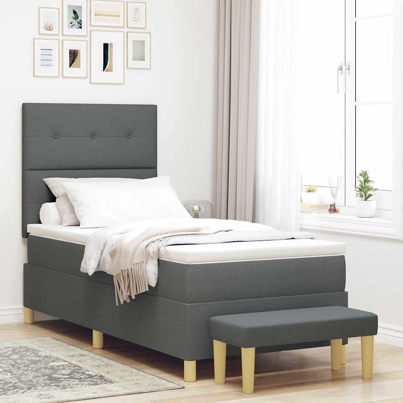 vidaXL Boxrugós ágy matracmal Sötétszürke 100 x 200 cm szövet