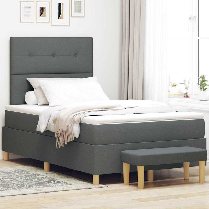 vidaXL Boxrugós ágy matracmal Sötétszürke 120 x 200 cm szövet